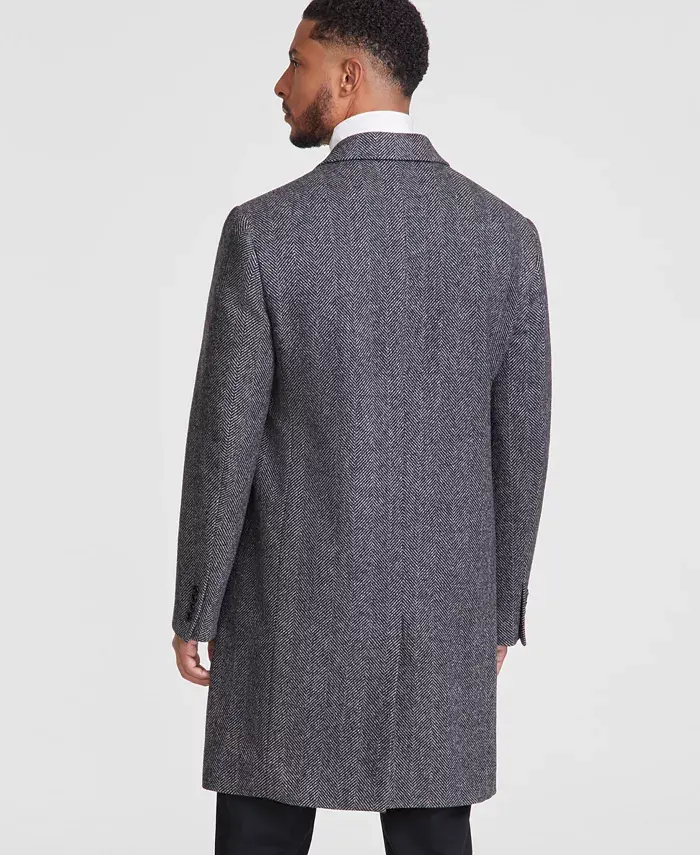 Michael Kors Men's Classic-Fit Wool Blend Herringbone Overcoat Men's Fashion & Accessories