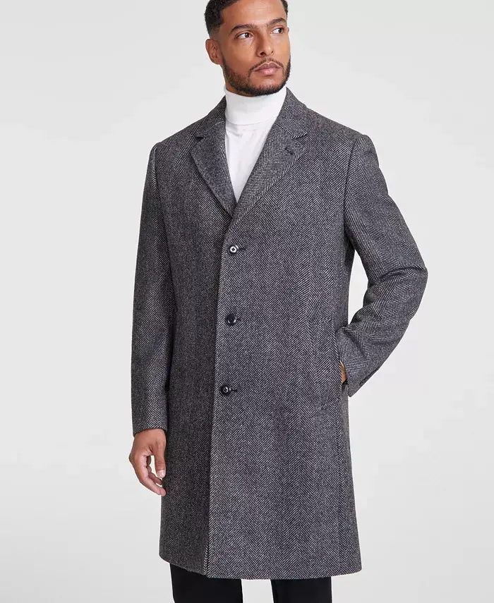Michael Kors Men's Classic-Fit Wool Blend Herringbone Overcoat Men's Fashion & Accessories