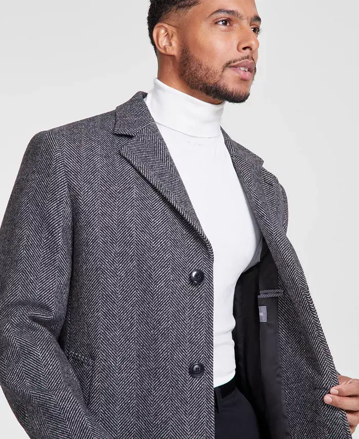 Michael Kors Men's Classic-Fit Wool Blend Herringbone Overcoat Men's Fashion & Accessories