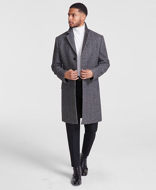 Michael Kors Men's Classic-Fit Wool Blend Herringbone Overcoat Men's Fashion & Accessories