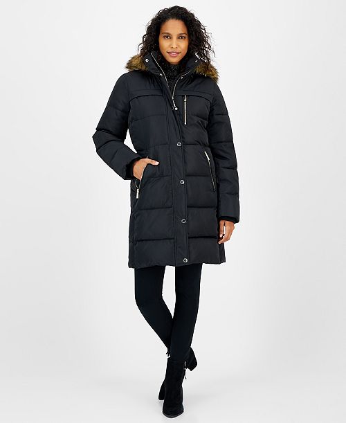 MICHAEL Michael Kors Women's Faux-Fur-Trim Hooded Puffer Coat Created for Macy's Women's Fashion Shoes & Accessories