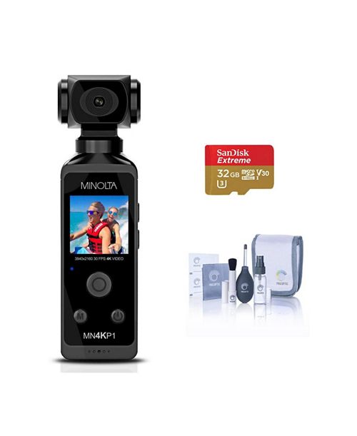 Minolta MN4KP1 4K Ultra HD Wi-Fi Enabled Pocket Camcorder Black Bundle with 32GB microSD Card Cleaning Kit Electronics