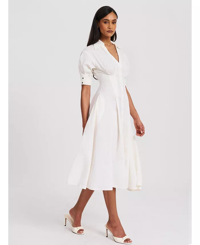 Miss Circle Women's Palina Lyocell Pleated Midi Preppy Shirt Dress Women's Fashion Shoes & Accessories