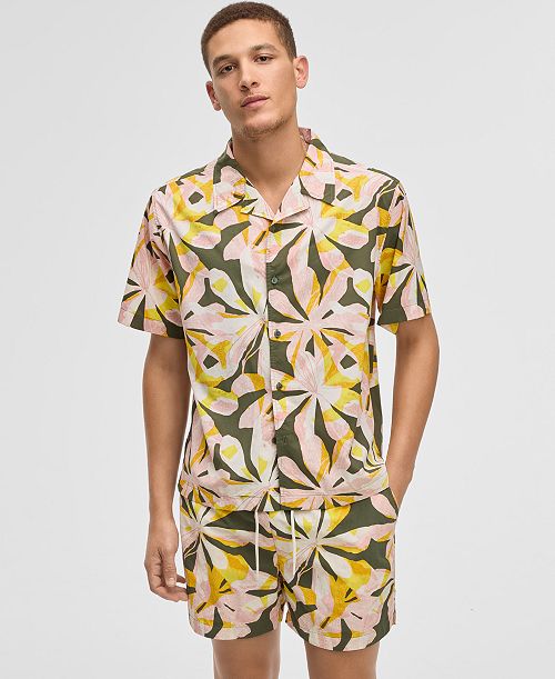 Mode of One Men's Floral Tones Relaxed-Fit Printed Button-Down Camp Shirt Exclusively at Macy's Men's Fashion & Accessories
