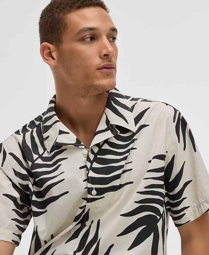 Mode Of One Men's Large Palm Relaxed-Fit Printed Button-Down Camp Shirt Exclusively At Macy's Men's Fashion & Accessories