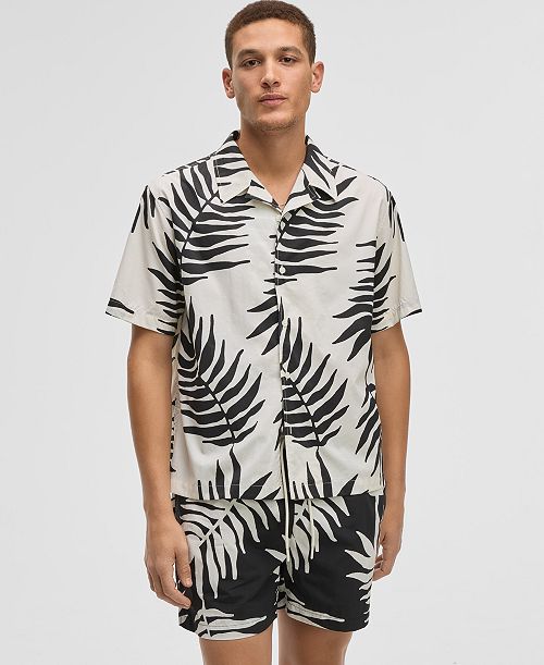 Mode of One Men's Large Palm Relaxed-Fit Printed Button-Down Camp Shirt Exclusively at Macy's Men's Fashion & Accessories