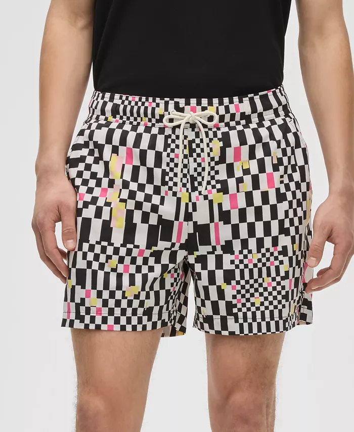 Mode Of One Men's Mixed Check Regular-Fit Printed Swim Trunks Exclusively At Macy's Men's Fashion & Accessories