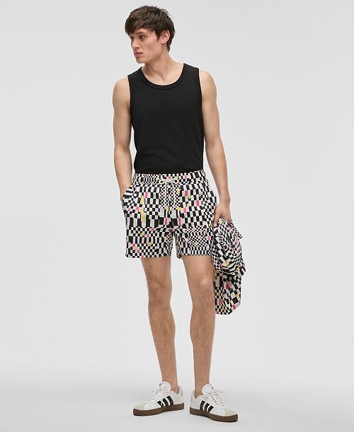 Mode of One Men's Mixed Check Regular-Fit Printed Swim Trunks Exclusively at Macy's Men's Fashion & Accessories