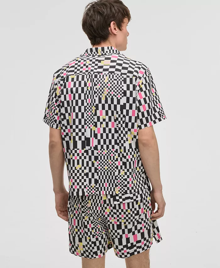Mode Of One Men's Mixed Check Relaxed-Fit Printed Button-Down Camp Shirt Exclusively At Macy's Men's Fashion & Accessories