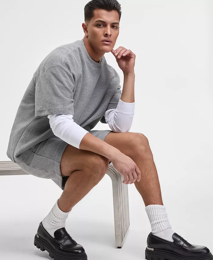 Mode Of One Men's Oversized-Fit Textured Sweatshirt & Regular-Fit 7" Reverse French Terry Shorts Exclusively At Macy's Men's Fashion & Accessories