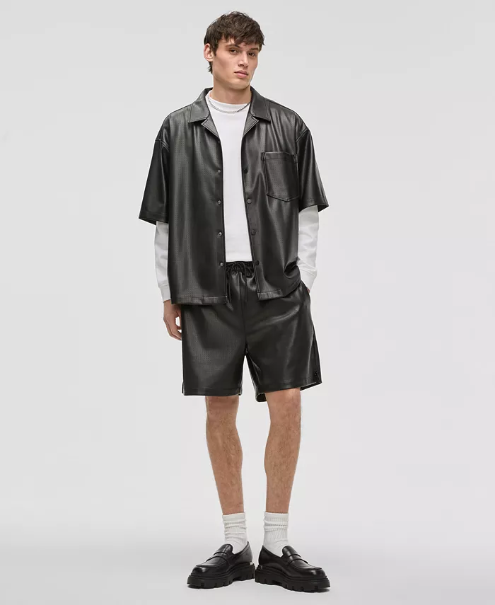 Mode Of One Men's Relaxed-Fit Perforated Faux-Leather Camp Shirt Exclusively At Macy's Men's Fashion & Accessories