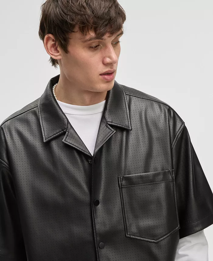 Mode Of One Men's Relaxed-Fit Perforated Faux-Leather Camp Shirt Exclusively At Macy's Men's Fashion & Accessories