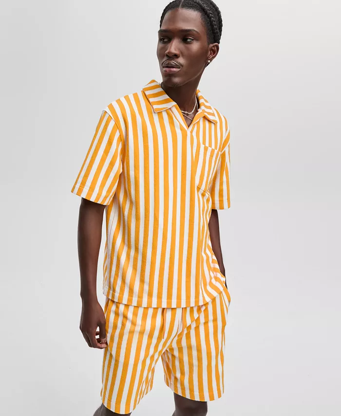 Mode Of One Men's Relaxed-Fit Vertical-Stripe Terry Shirt & Shorts Exclusively At Macy's Men's Fashion & Accessories