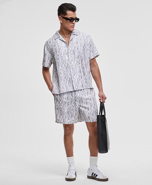 Mode of One Men's Woodgrain Relaxed-Fit Printed Button-Down Shiny Twill Camp Shirt & Relaxed-Fit Printed 6-1/2" Shiny Twill Shorts Exclusively at Macy's Men's Fashion & Accessories
