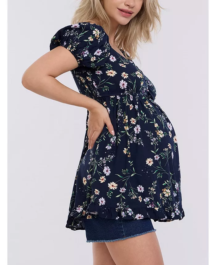Motherhood Maternity Maternity Off The Shoulder Short Sleeve Babydoll Top - Motherhood Women's Fashion Shoes & Accessories