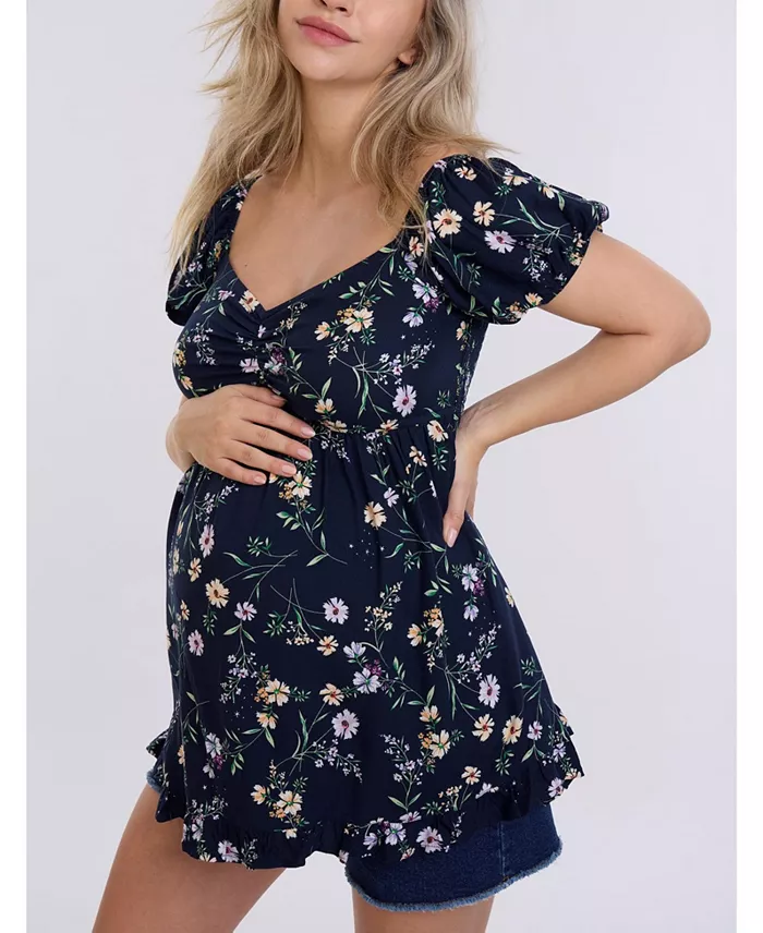 Motherhood Maternity Maternity Off The Shoulder Short Sleeve Babydoll Top - Motherhood Women's Fashion Shoes & Accessories