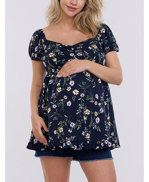 Motherhood Maternity Maternity Off the Shoulder Short Sleeve Babydoll Top - Motherhood Women's Fashion Shoes & Accessories