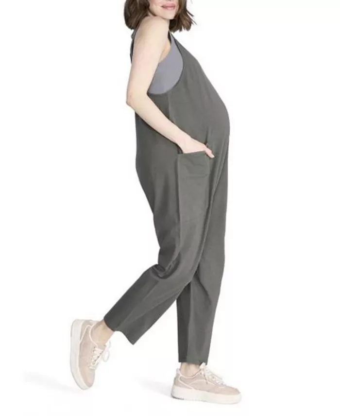 Motherhood Maternity Women's Sleeveless Relaxed Fit Maternity Jumpsuit Women's Fashion Shoes & Accessories