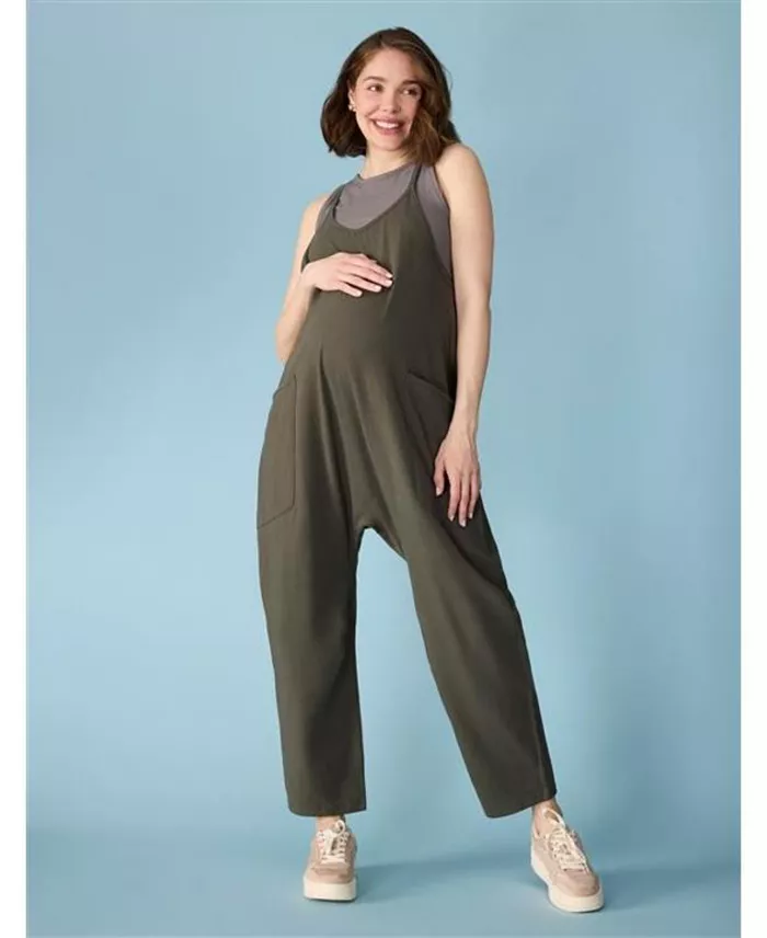 Motherhood Maternity Women's Sleeveless Relaxed Fit Maternity Jumpsuit Women's Fashion Shoes & Accessories