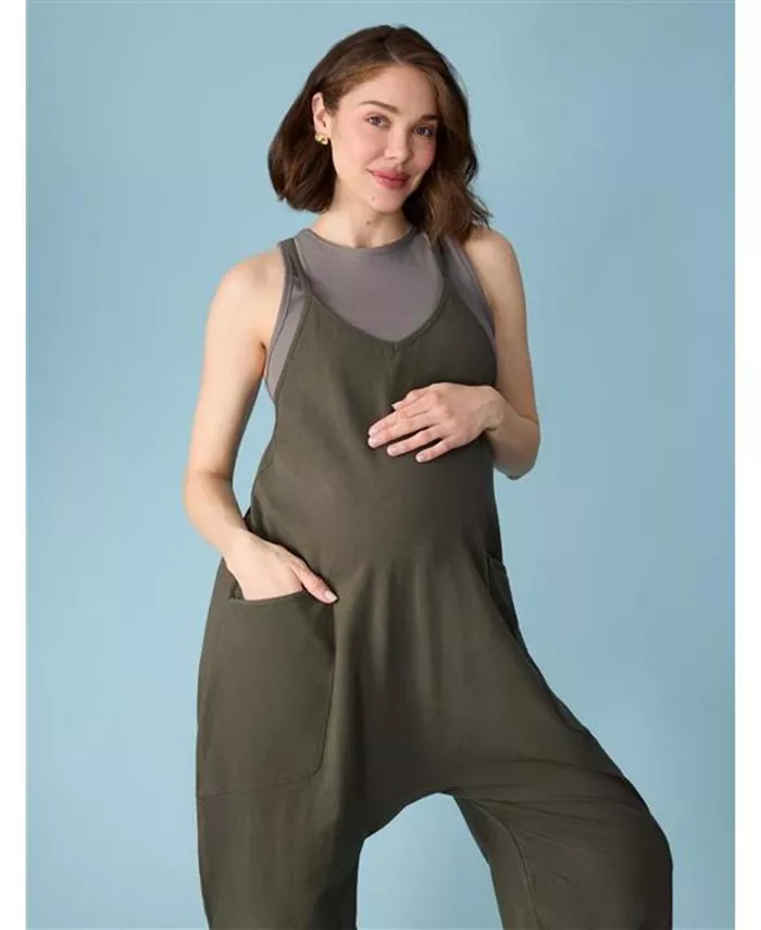 Motherhood Maternity Women's Sleeveless Relaxed Fit Maternity Jumpsuit Women's Fashion Shoes & Accessories