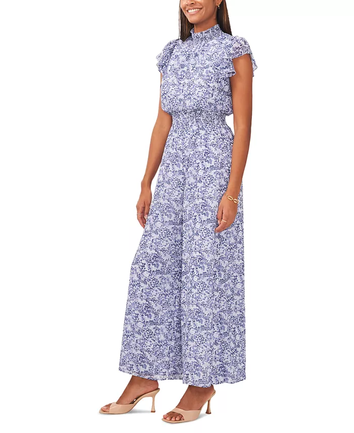 MSK Women's Flutter-Sleeve Smocked-Waist Jumpsuit Women's Fashion Shoes & Accessories