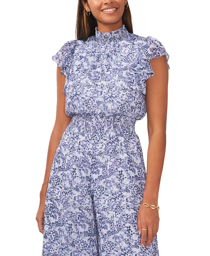 MSK Women's Flutter-Sleeve Smocked-Waist Jumpsuit Women's Fashion Shoes & Accessories