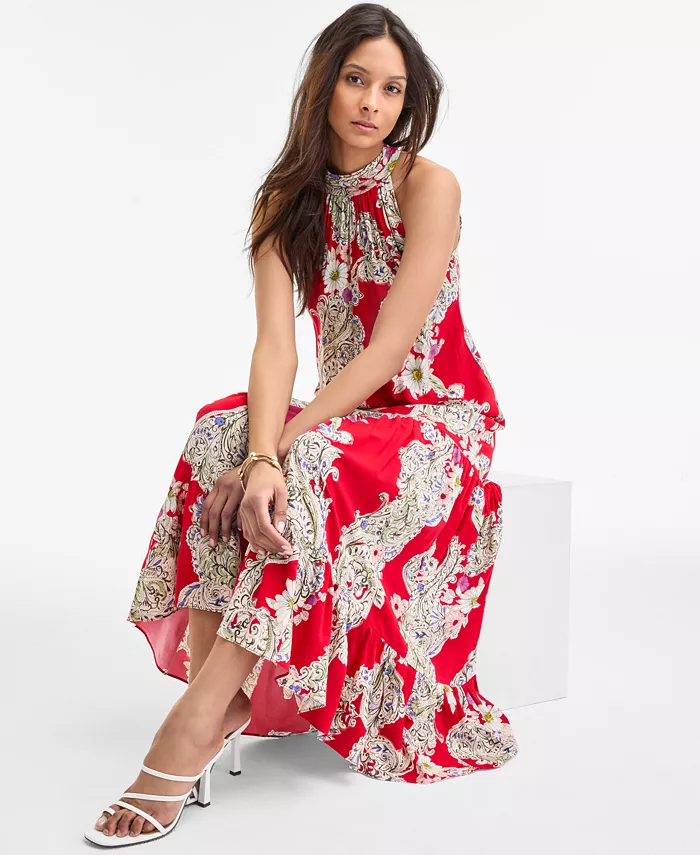 MSK Women's Paisley Floral-Print Tiered Maxi Dress Women's Fashion Shoes & Accessories