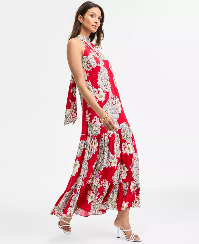 MSK Women's Paisley Floral-Print Tiered Maxi Dress Women's Fashion Shoes & Accessories