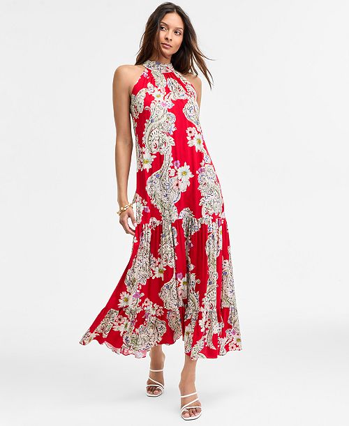 MSK Women's Paisley Floral-Print Tiered Maxi Dress Women's Fashion Shoes & Accessories