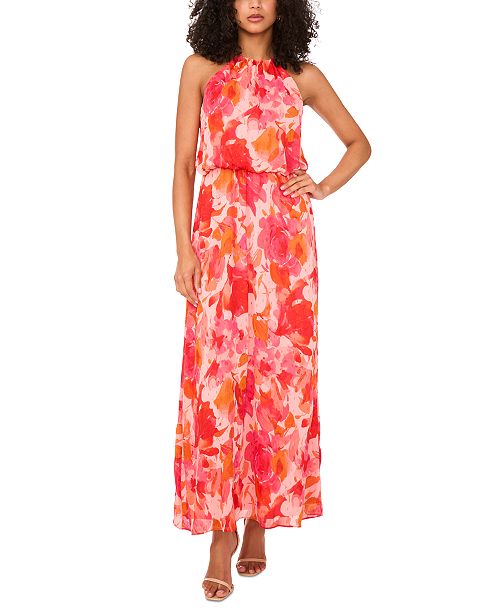 MSK Women's Printed Chiffon Blouson Maxi Dress Women's Fashion Shoes & Accessories