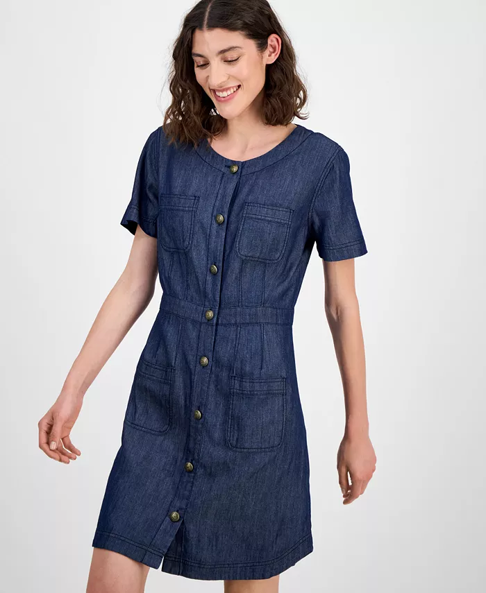 Nautica Jeans Women Denim Button-Front Dress Women's Fashion Shoes & Accessories