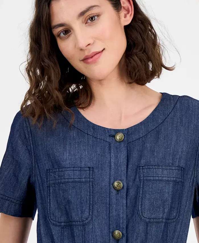 Nautica Jeans Women Denim Button-Front Dress Women's Fashion Shoes & Accessories