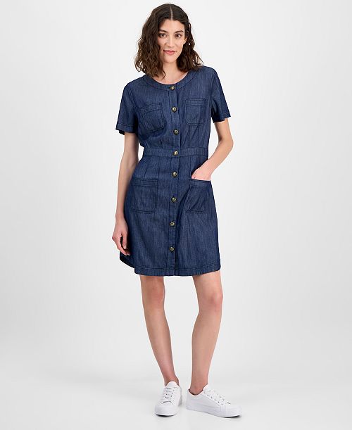 Nautica Jeans Women Denim Button-Front Dress Women's Fashion Shoes & Accessories