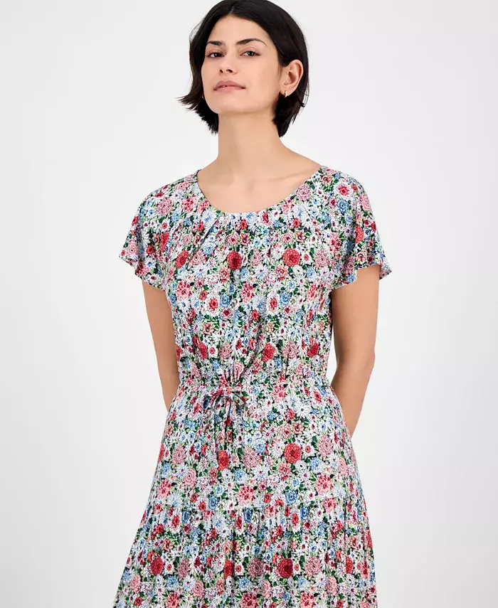 Nautica Jeans Women's Floral-Print Flutter-Sleeve Maxi Dress Women's Fashion Shoes & Accessories