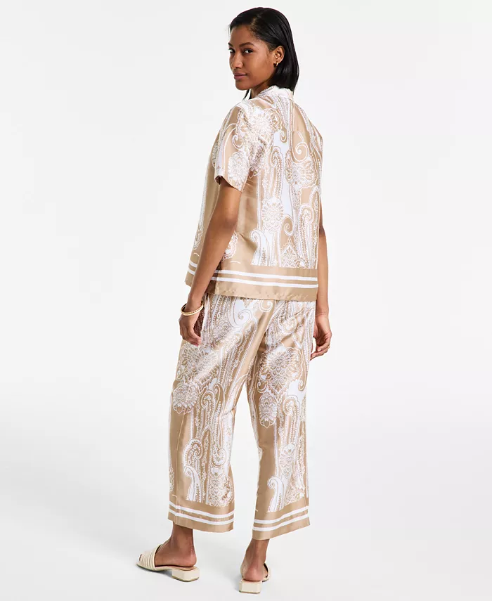 Nautica Jeans Women's Pull-One Wide-Leg Paisley Pants & Button-Front Shirt Women's Fashion Shoes & Accessories