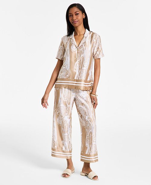 Nautica Jeans Women's Pull-One Wide-Leg Paisley Pants & Button-Front Shirt Women's Fashion Shoes & Accessories