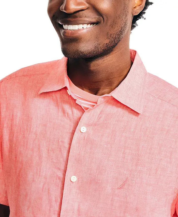 Nautica Men's Classic-Fit Solid Linen Short-Sleeve Shirt Men's Fashion & Accessories