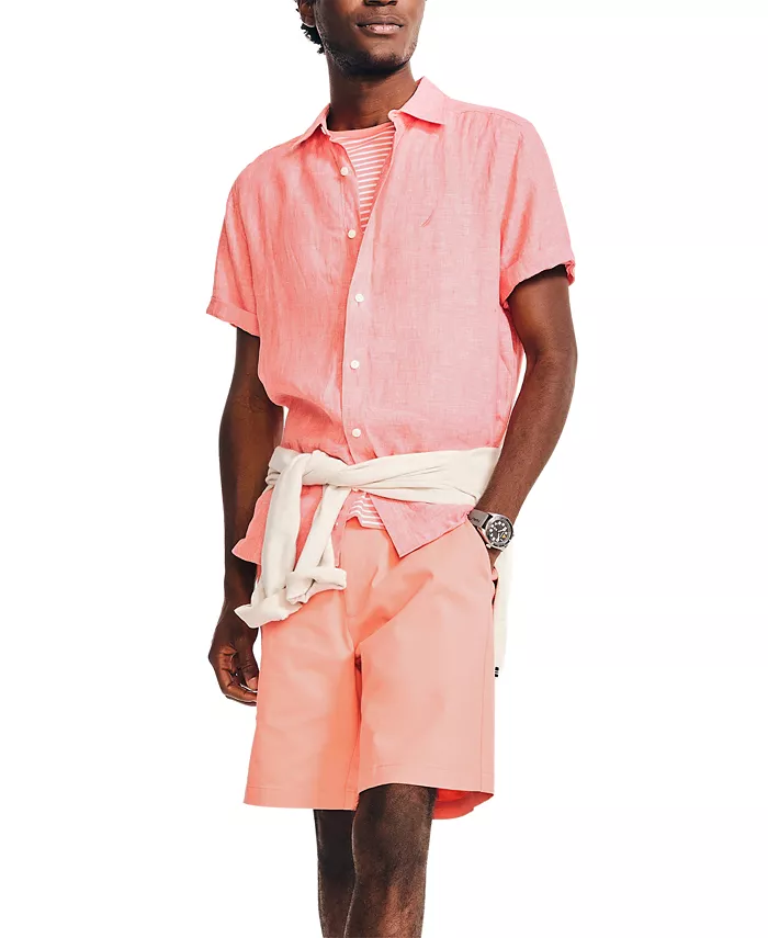 Nautica Men's Classic-Fit Solid Linen Short-Sleeve Shirt Men's Fashion & Accessories