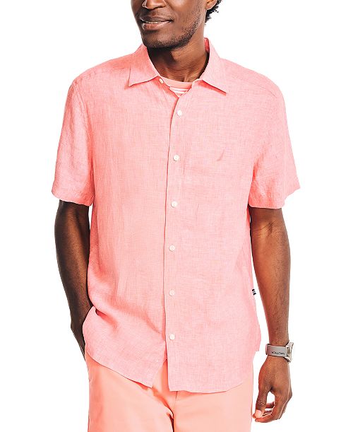 Nautica Men's Classic-Fit Solid Linen Short-Sleeve Shirt Men's Fashion & Accessories