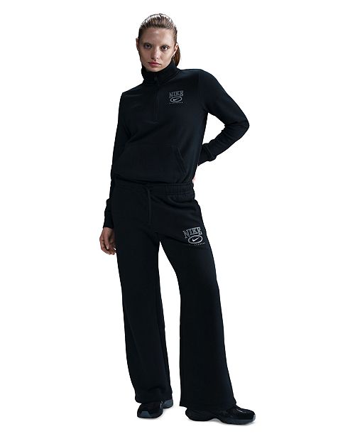 Nike Sportswear Women's Club Fleece Mid-Rise Wide-Leg Logo Pants Women's Fashion Shoes & Accessories