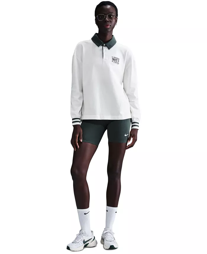 Nike Sportswear Women's Essential Oversized Long-Sleeve Polo Women's Fashion Shoes & Accessories