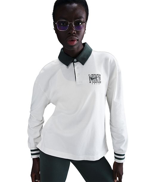 Nike Sportswear Women's Essential Oversized Long-Sleeve Polo Women's Fashion Shoes & Accessories