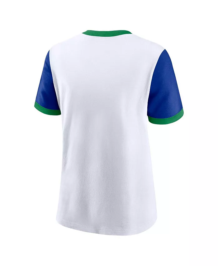 Nike Women's White/Royal Seattle Seahawks Rewind Ringer T-Shirt Sports Fan Shop