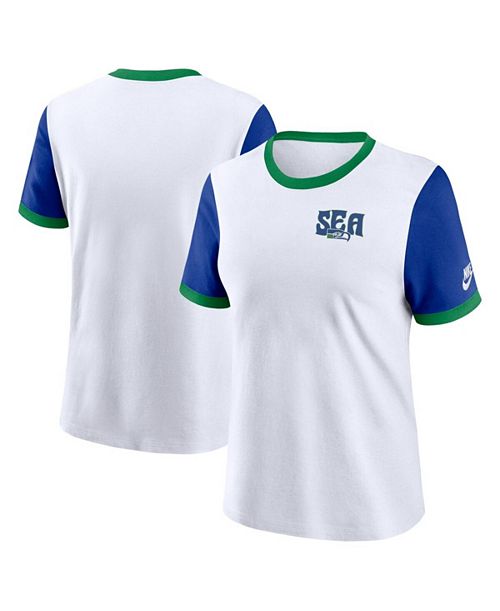 Nike Women's White/Royal Seattle Seahawks Rewind Ringer T-Shirt Sports Fan Shop
