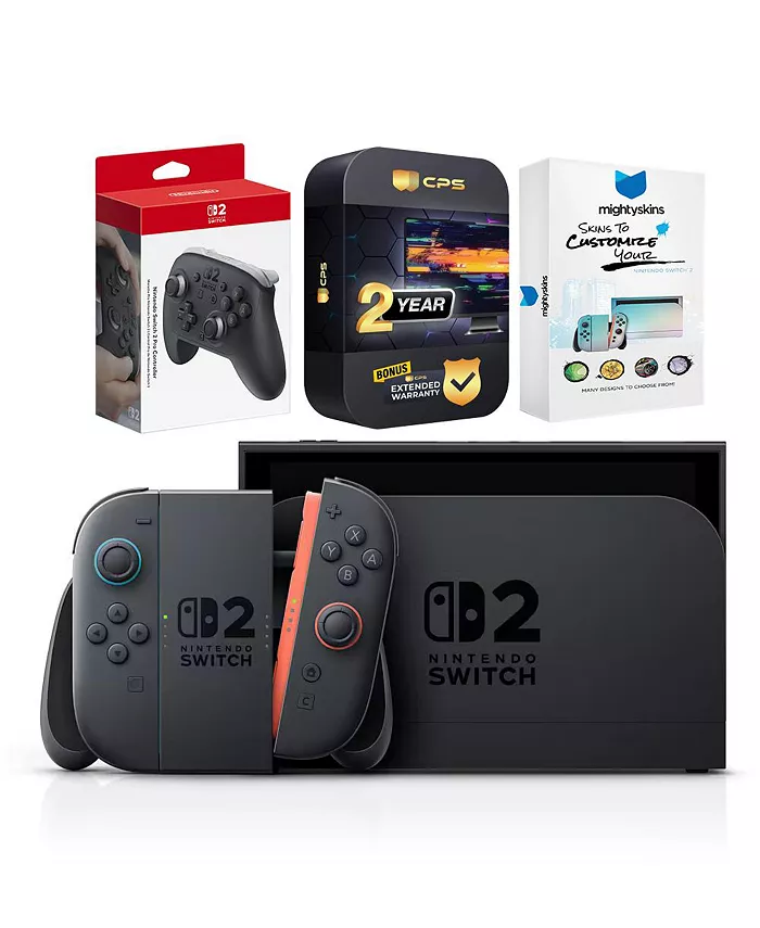 Nintendo Switch 2 Mario Kart World Bundle With Pro Controller MightySkins Code And 2 CPS Year Extended Warranty Electronics