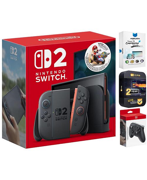 Nintendo Switch 2 Mario Kart World Bundle with Pro Controller MightySkins Code and 2 CPS Year Extended Warranty Electronics
