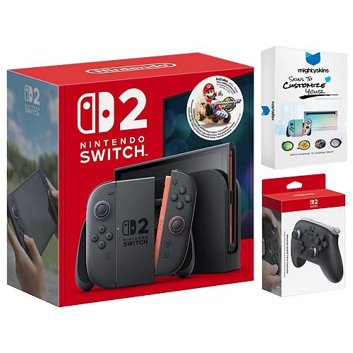Nintendo Switch 2 Mario Kart World Bundle with Pro Controller and MightySkins Code Electronics