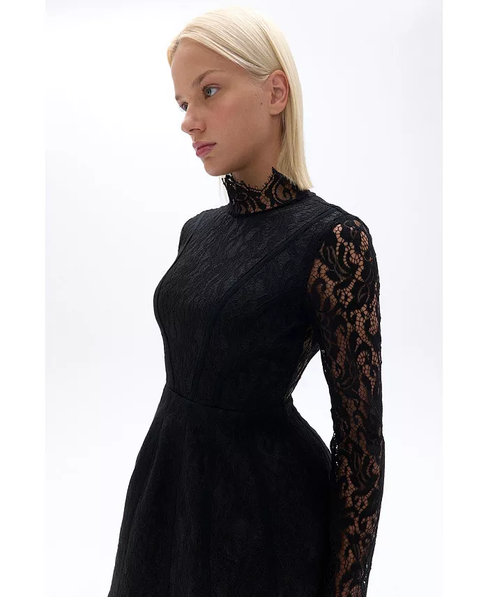 NOCTURNE Women's Lace Long Sleeve Minidress Women's Fashion Shoes & Accessories