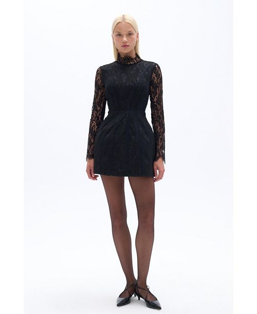 NOCTURNE Women's Lace Long Sleeve Minidress Women's Fashion Shoes & Accessories