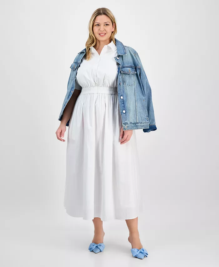 On 34th Trendy Plus Size Short-Sleeve Popover Shirtdress Exclusively At Macy's Women's Fashion Shoes & Accessories